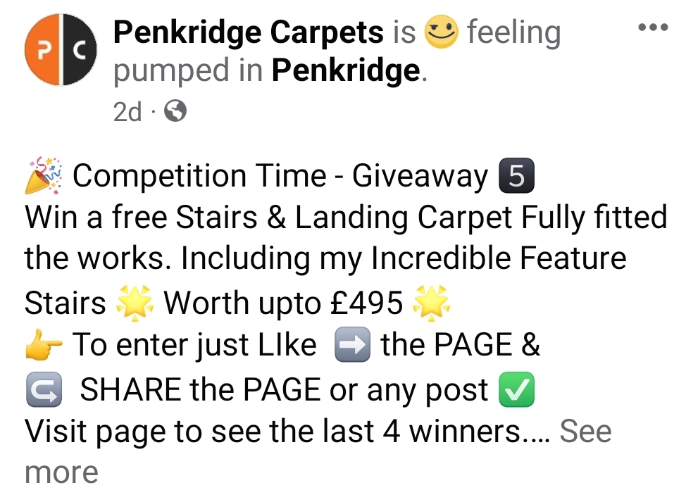 Win a free stairs and landing carpet with penkridge carpets